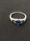 Heart Faceted 6x6 Sapphire Claddagh Designed Sterling Silver Ring Band - Size 8
