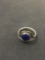 Oval Lapis Inlaid Rustic Sterling Silver Ring Band - Size 6