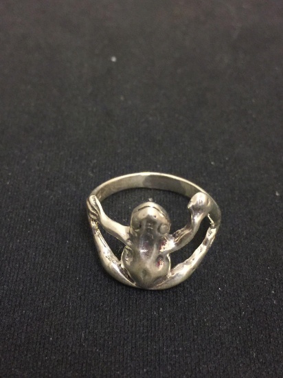 Yoga Frog Designed Sterling Silver Ring Band - Size 8.5