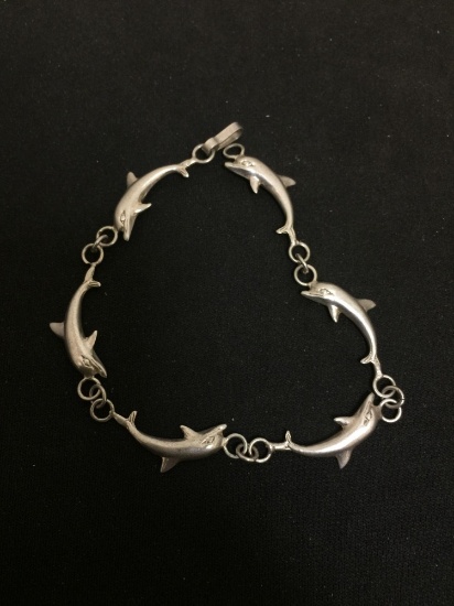 Dolphin Designed Old Pawn Mexico 8" Sterling Silver Link Bracelet
