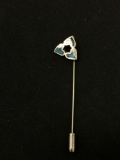 Triple Heart Styled Broken Edge Turquoise Inlaid Sterling Silver Hat Pin