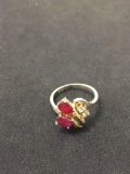 Twin Oval Faceted Ruby Gold-Tone Sterling Silver Bypass Ring Band - Size 5.5