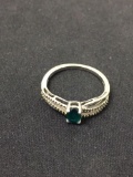 Oval Faceted 6x4 Emerald Gemstone Milgrain Accented Sterling Silver Ring Band - Size 7