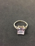 Radiant Cut Faceted 11x9 Light Purple Gemstone Sterling Silver Solitaire Ring Band - Size 9