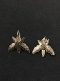Handmade Lily Designed Sterling Silver Pair of Shepard's Hook Earrings