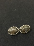 Vintage Abalone Inlaid Pair of Sterling Silver Stud Earrings