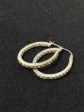 Green Topaz Accented Pair of Sterling Silver Inside-Out Hoop Earrings