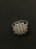 Rhinestone Snowflake Cluster Designed Sterling Silver Ring Band - Size 9