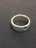 Multi-Colored Flush Set Gemstone Constellation 9 mm Sterling Silver Ring Band - Size 6