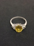 Oval Faceted Yellow Sapphire & White Sapphire Sterling Silver Ring Band - Size 8