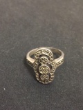 Vintage Marcasite Accented Sterling Silver Ring Band - Size 6