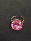 Oval Faceted 16x14 Pink Topaz Butterfly Accented Sterling Silver Ring Band - Size 6