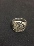 Dharmic Flower of Life Designed Sterling Silver Ring Band - Size 7