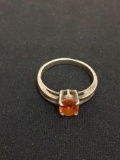 Oval Faceted 8x6 Orange Topaz Split Shank Sterling Silver Solitaire Engagement Ring Band - Size 8