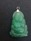 Buddha Designed Asian Hand Carved Green Jade Pendant - 17 Grams