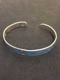 Old Pawn Mexico Broken Edge Inlaid Turquoise Dolphin Styled Sterling Silver Cuff Bracelet