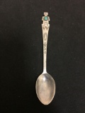 Old Pawn Native American Turquoise Inlaid Sterling Silver Collectible Spoon