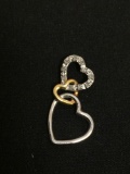 Two-Tone Triple Interlocking Hearts w/ Diamond Accents Sterling Silver Pendant