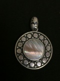 Round 15 mm Mother of Pearl Inlaid Sterling Silver Rustic Pendant