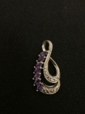 Marquise Faceted Amethyst Sterling Silver Twin Pear Designed Pendant