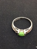 PB Designed Semi-Bezel Set Oval Green Earth Stone Sterling Silver Ring Band - Size 5