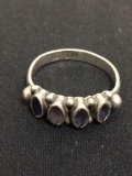 Marquise Faceted Four Stone Amethyst Sterling Silver Ring Band - Size 8