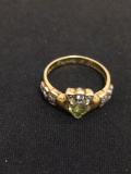 Heart Faceted 5x5 Peridot Two-Tone Claddagh Designed Sterling Silver Ring Band - Size 6