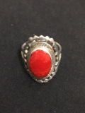 Oval Fashioned 15x10 Rhodochrosite Cabochon Sterling Silver Vintage Ring Band - Size 7