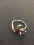 Pear Faceted 10x7 Amethyst Sterling Silver Bypass Ring Band - Size 9