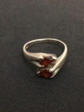 Twin Pear Faceted Garnet Sterling Silver Bypass Ring Band - Size 6.5