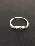 Alternating Blue & White Sapphire Contour Sterling Silver Wedding Ring Band - Size 7.5