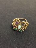 Opal, Amethyst & Emerald Accented Gold-Tone Butterfly Designed Sterling Silver Ring Band - Size 5