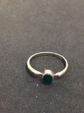 Vintage Green Oval Inlaid Cabochon Spinel Sterling Silver Ring Band - Size 8