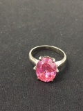 Oval Faceted 14x10 Pink Topaz Sterling Silver Ring Band - Size 8
