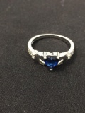 Heart Faceted 6x6 Sapphire Claddagh Designed Sterling Silver Ring Band - Size 8