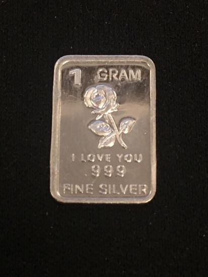 1 Gram .999 Fine Silver Rose Bullion Bar