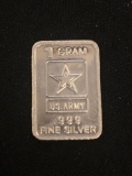 1 Gram .999 Fine Silver U.S. Army Bullion Bar