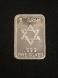1 Gram .999 Fine Silver Star of David Bullion Bar