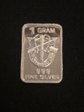 1 Gram .999 Fine Silver U.S. Army Special Forces Bullion Bar