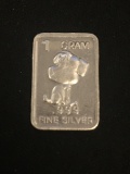 1 Gram .999 Fine Silver Puppy Dog Silver Bullion Bar