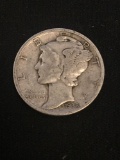 1938-D United States Mercury Silver Dime - 90% Silver Coin