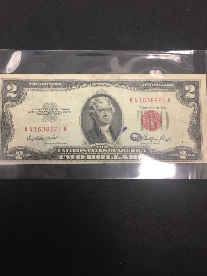 1953 United States Jefferson $2 Red Seal Bill Currency Note