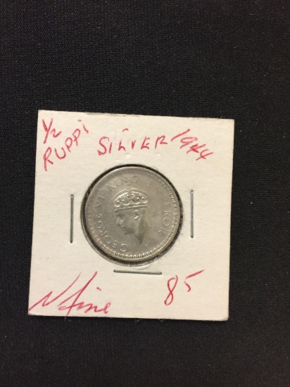 1944 Indian 1/2 Rupee Silver Coin - .0937 ASW