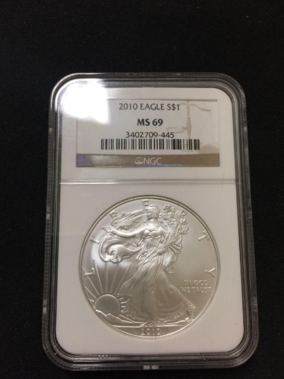 2010 NGC Graded MS69 American Silver Eagle 1 OZ .999 Fine Silver Bullion Coin