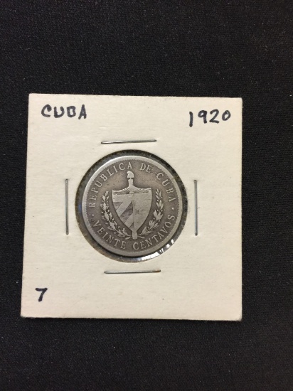 NICE 1920 Cuba 90% Silver Coin - .1446 ASW