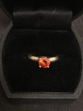 Round Faceted 6 mm Orange Topaz Sterling Silver Solitaire Ring Band - Size 6