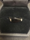 Diamond Shaped Horizontal Onyx Inlaid Sterling Silver Ring Band - Size 6