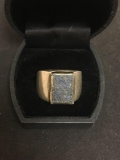 Rectangular Bezel Set 14x10 Earth Gemstone Sterling Silver Rustic Ring Band - Size 11
