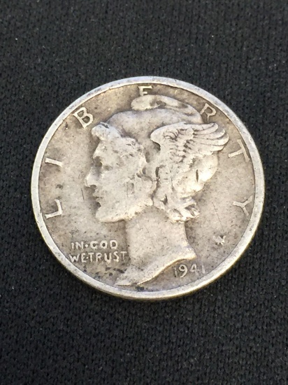 1941 United States Mercury Silver Dime - 90% Silver Coin