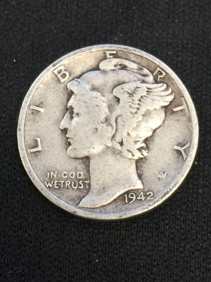 1942 United States Mercury Silver Dime - 90% Silver Coin